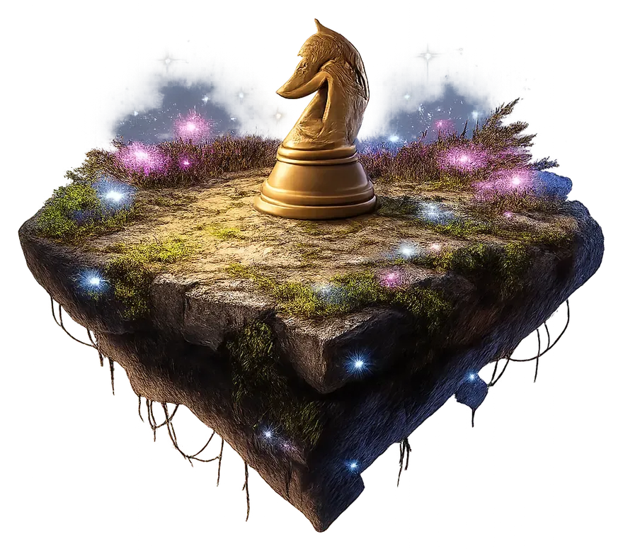 魔法森林中的棋盘格与金色棋子